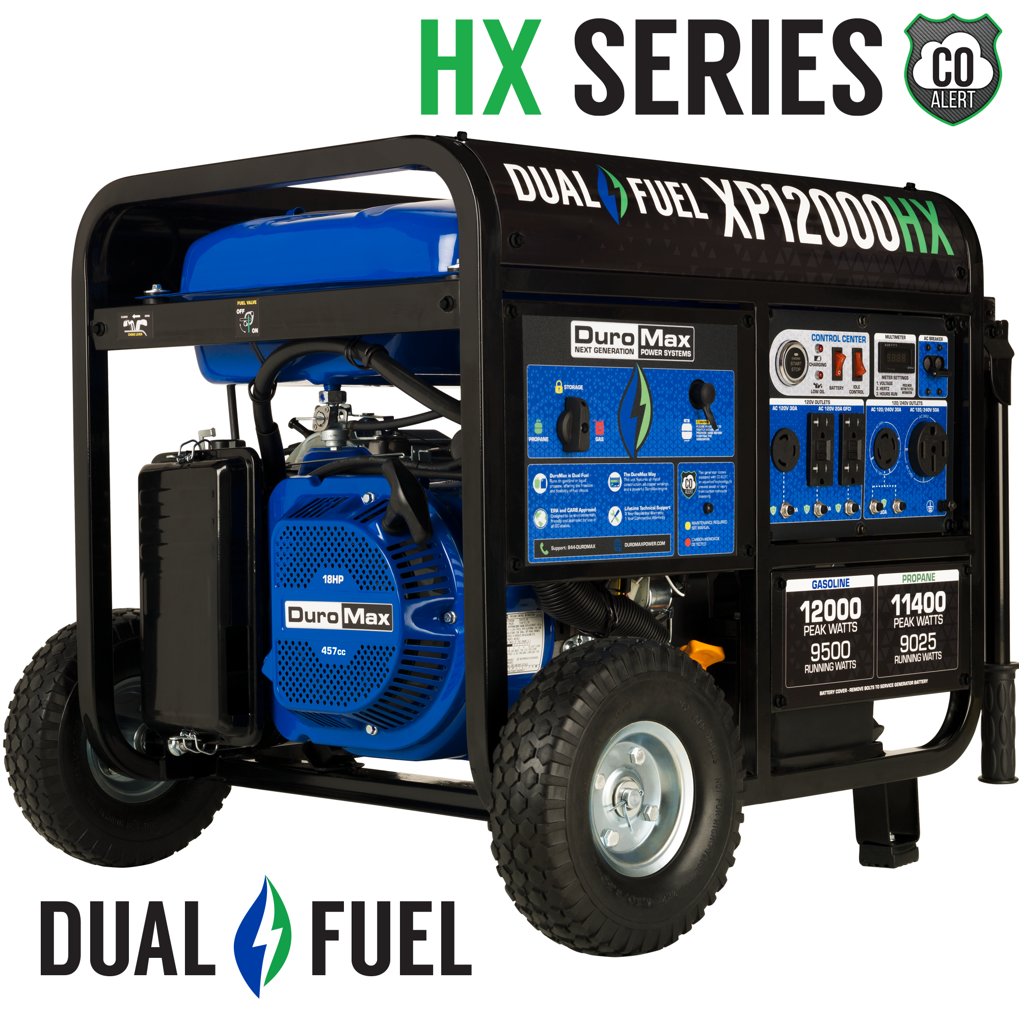 DuroMax 12,000-Watt Dual Fuel Gas Propane Portable Generator with CO Alert
