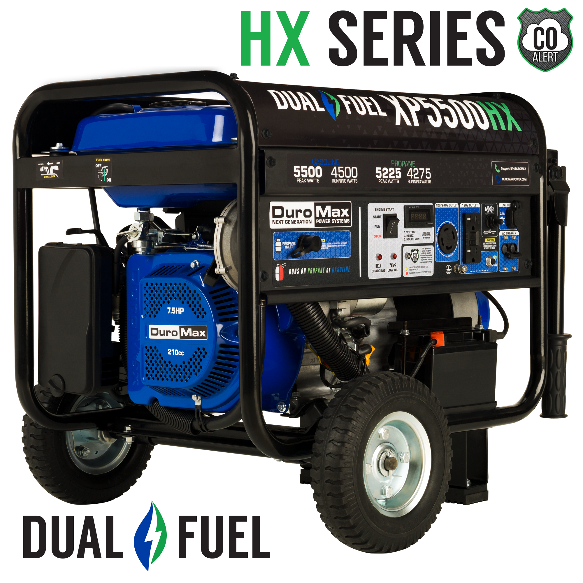 DuroMax 5,500-Watt Dual Fuel Gas Propane Portable Generator with CO Alert